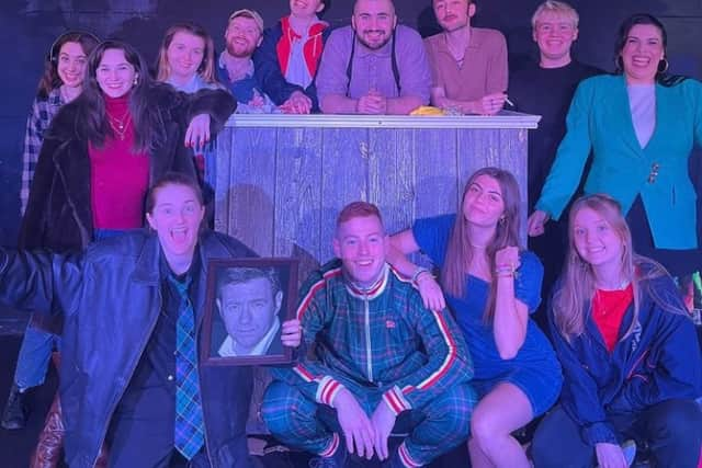 The cast of The Caravel pose for a group picture during dress rehearsals at the Edinburgh Fringe Festival