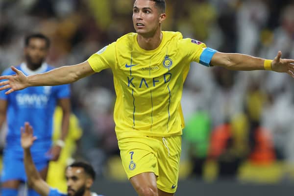 Cristiano Ronaldo celebrates a goal in the Arab Club Champions Cup.