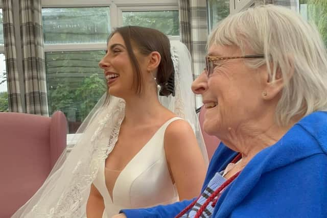 Hannah and her grandma Hazel at her carehome wedding