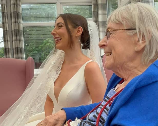 Hannah and her grandma Hazel at her carehome wedding