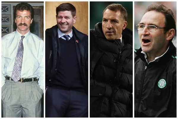 L to R: Graeme Souness, Steven Gerrard, Brendan Rodgers and Martin O’Neill are amongst the managers with the best win rate in Old Firm derby history (Pic: Getty)