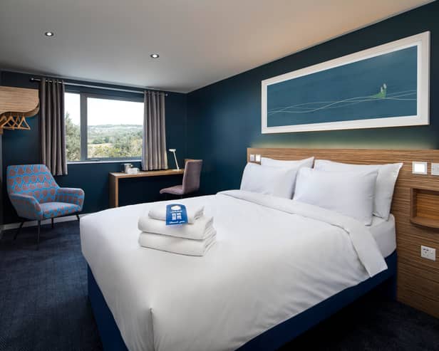 A Travelodge ‘budget-luxe’ room. The chain is releasing two million of its rooms for just £38 as part of a huge sale for Autumn 2023.