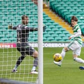Kyogo Furuhashi scores against Dundee at Celtic Park in August 2021