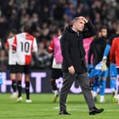 Celtic manager Brendan Rodgers reacts after the full-time whistle in Rotterdam