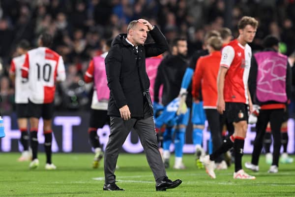 Celtic manager Brendan Rodgers reacts after the full-time whistle in Rotterdam