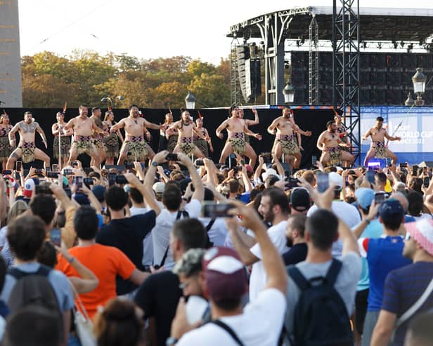 Rugby World Cup fans learn the Haka in the Paris fan zone