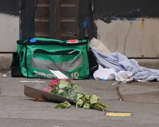 The scene near the Whitgift shopping centre in Croydon, south London after a 15-year-old girl was stabbed to death on Wednesday morning. (PA)