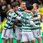 Celtic celebrate Daizen Maeda’s goal against Livingston