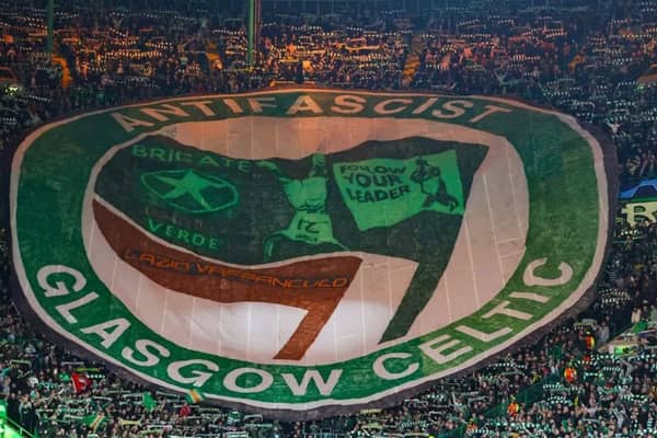 Celtic fans display an ‘anti-fascist’ banner during the Lazio Champions League game (Credit: SNS Group)