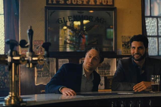 Kieran Culkin and Arian Moayed in The Laurieston during filming for HBO’s Succession. 