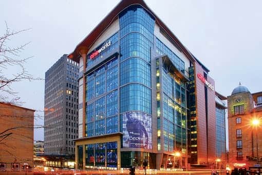 The tallest cinema complex in the world is the Cineworld on Renfrew street in Glasgow, with an overall height of 62 m (203.41 ft). Opening its doors on 21 September 2001, at 12 stories high it holds 18 screens and has a seating capacity of 4,277.