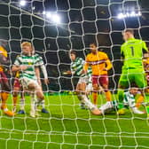 Motherwell's Jonathan Obika scores to make it 1-1 late on at Parkhead