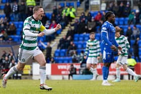 Celtic's Callum McGregor celebrates as he scores to make it 1-1  against St Johnstone at McDiarmid Park