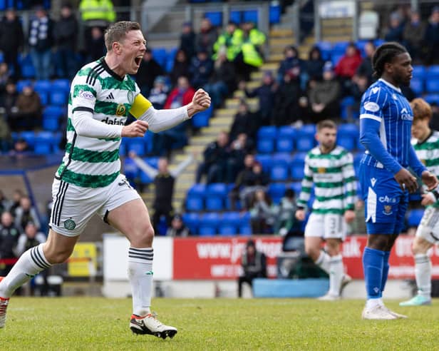 Celtic's Callum McGregor celebrates as he scores to make it 1-1  against St Johnstone at McDiarmid Park