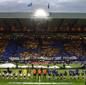 Scotland fans display a tifo reading '150 Years of History, Rivalry and Passion' during the 150th Anniversary Heritage Match against England