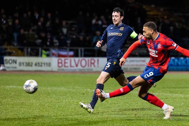 Rangers striker Cyriel Dessers scores to make it 4-0 against Dundee at Dens Park earlier this season.