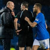 Rangers manager Philippe Clement and referee Kevin Clancy at full-time