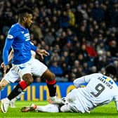 Rangers' Jose Cifuentes catches Dundee's Amadou Bakayoko high up the leg and which led to a red card 