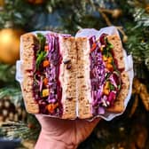 The popular sandwich shops have a festive sandwich with ham, turkey, festive slaw, roasted carrots and parsnips, leaves, cranberry sauce and gravy mayo on white bloomer.