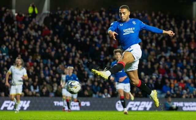 Rangers' Cyriel Dessers scores to make it 1-0 against St Johnstone at Ibrox.