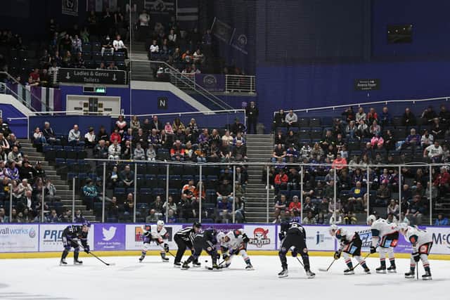 Match action during a Challenge Cup match between Glasgow Clan and Belfast Giants at Braehead Arena