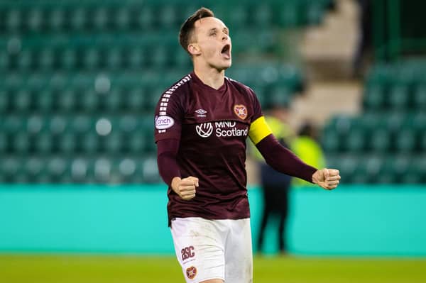 Hearts captain Lawrence Shankland has been the subject of transfer speculation all January, with Rangers said to hold an interest. Pic: SNS