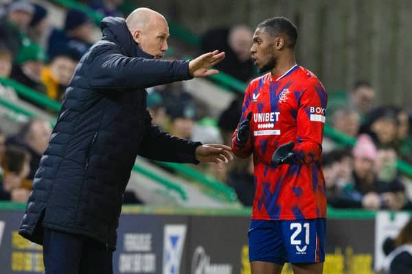 Rangers manager Philippe Clement passes on instructions to Dujon Sterling 