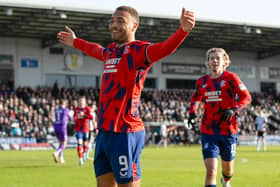 Rangers' Cyriel Dessers celebrates scoring to make it 1-0 against St Mirren
