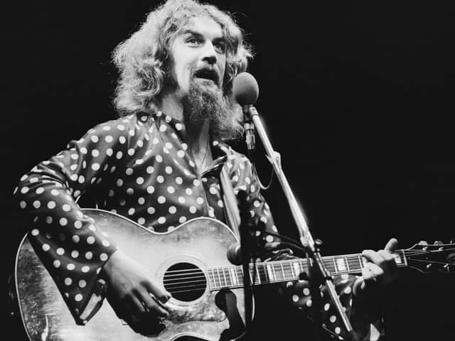 Scottish comedian and folk singer Billy Connolly performing at the New Victoria Theatre (now the Apollo Victoria Theatre) in London on 15 October 1975. 