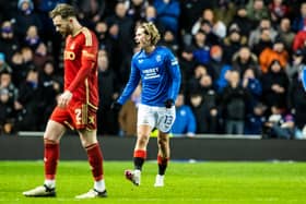 Todd Cantwell celebrates his vital winner for Rangers in the 2-1 win over Aberdeen. Cr. SNS.