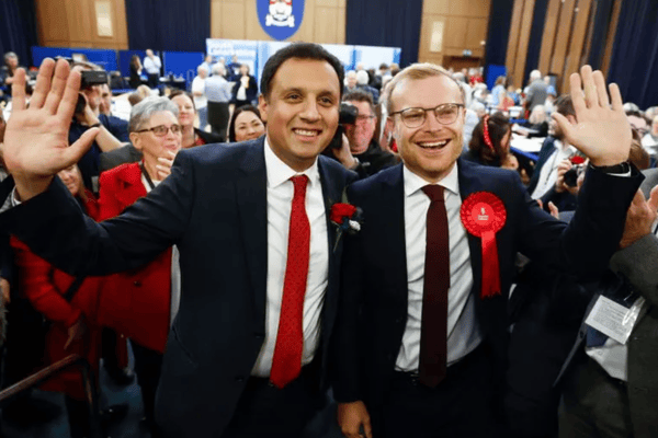 Predicted polls show a massive shake-up in Glasgow as constituencies switch to Labour. Pictured is Rutherglen MP Michael Shanks with Scottish Labour leader Anas Sarwar.