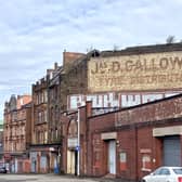 An unmissable ghost sign in Glasgow can be found on Hunter Street in the Calton for 'Jas D. Galloway Tyre Distributors'. 