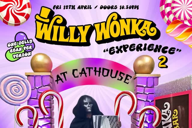 The graphic made by Cathouse to advertise the Willy Wonka "Experience" 2