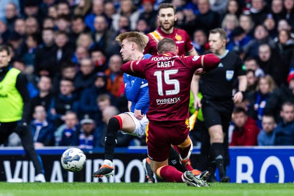 Dan Casey's tackle on Ross McAusland was discussed by Sky Sports pundit and former referee Dermot Gallagher. Cr. SNS Group.