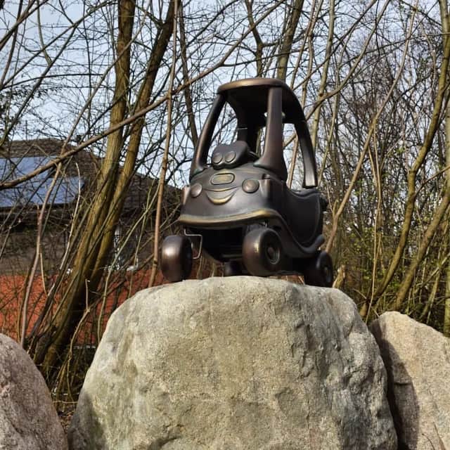 Icon - a matte black Little Tikes Cosy Coupe - Leah McDonald is currently trying to find a home for the piece after she finds funding to get it cast in bronze.
