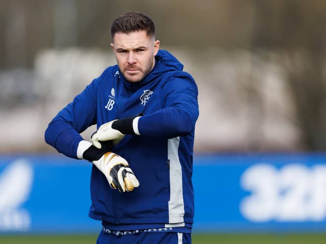 Jack Butland during a Rangers training session at the Rangers Training Centre