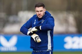 Jack Butland during a Rangers training session at the Rangers Training Centre