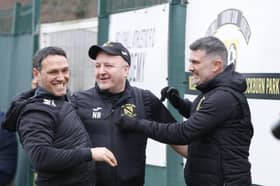Bellshill Athletic's management team of Dean Muir, Neil Rowatt and Paul Burns (Credit: Billy Quigley)