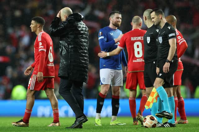 Rangers manager Philippe Clement is seen at full time during the UEFA Europa League 2023/24 round of 16 second leg match against SL Benfica