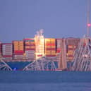 The remains of Francis Scott Key Bridge in Baltimore after it collapsed following a collision with a ship.