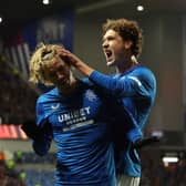 Todd Cantwell of Rangers celebrates with teammate Sam Lammers 