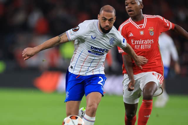 Rangers' striker Kemar Roofe vies with Benfica midfielder Florentino Luis during a Europa League last-16 clash