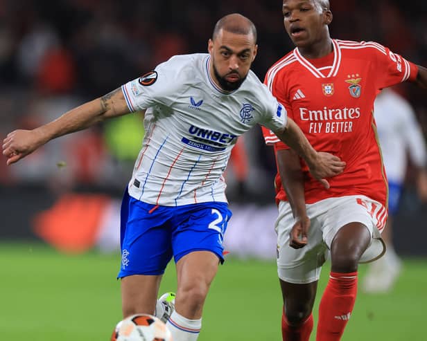Rangers' striker Kemar Roofe vies with Benfica midfielder Florentino Luis during a Europa League last-16 clash
