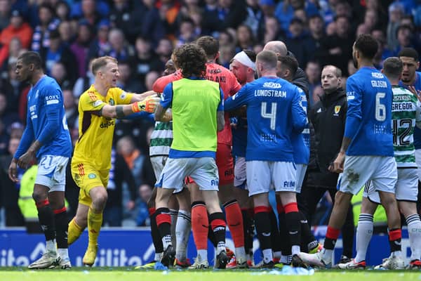 There was an on-field rammy post-match at Ibrox.