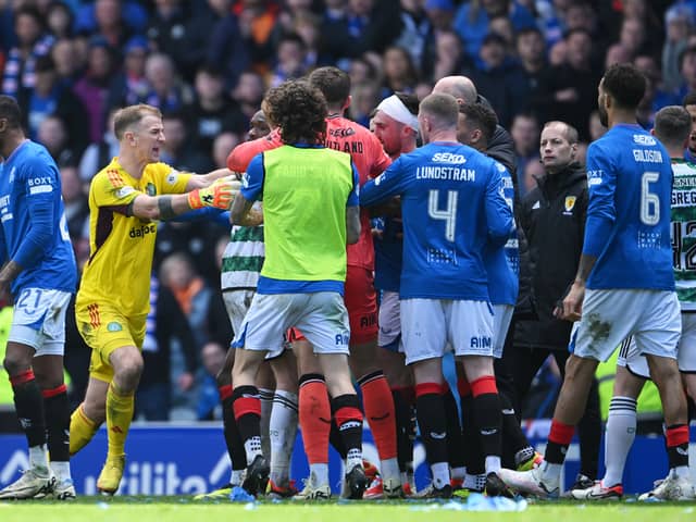 There was an on-field rammy post-match at Ibrox.