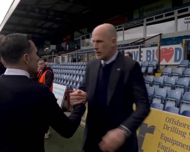 Rangers manager Philippe Clement apologises to interim Ross County boss Don Cowie for snubbing a handshake at the full-time whistle