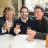 Rod Stewart snapped with Wolfie's co-founder Duncan Frew alongside old friend Johnny McLaughlin of Johnny Mac and the Faithful