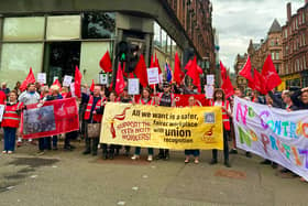 Workers outside the 13th Note - when the union members went on strike last year it was the first time bar staff had undertook official strike action in Britain in 20 years.