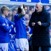 Rangers manager Philippe Clement passes on instructions to Fabio Silva and Ross McCausland