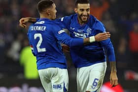 Rangers duo James Tavernier and Connor Goldson (R)